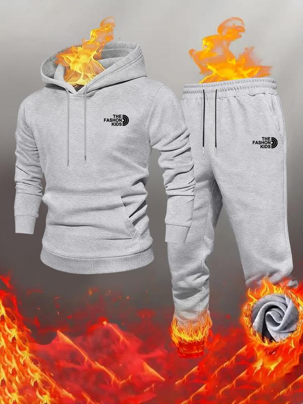 Men's Spring Fall Minimalist Hoodie Set, Casual Letter Print Sweatshirt, Trendy Fashionable Style, Comfortable Fitted Design