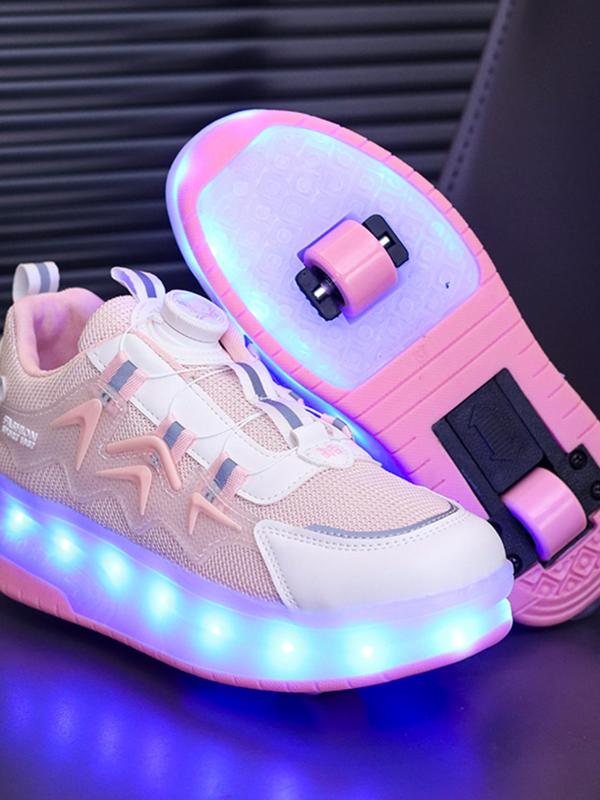 Cute Usb Rechargeable Luminous Pink Sneakers, 2024 New Style Fashionable Light Up Walking Shoes for Boys & Girls, Casual Sports Shoes with Wheel Design for Daily Wear