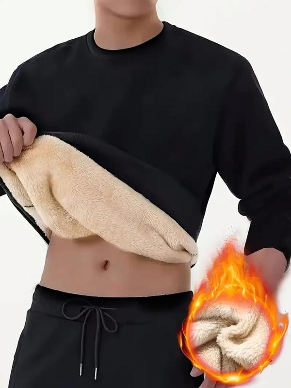 Men's thermal warm sweater, loose long sleeves, ribbed cuffs and hem, thick winter casual wear for warmth