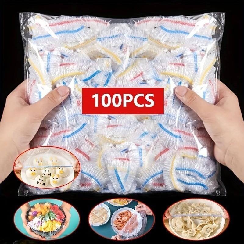 Reusable Plastic Food Storage Cover, 100pcs Clear Elastic Food Storage Bag, Multifunctional Sealed Bag for Fruit, Rice and Leftovers, Containers