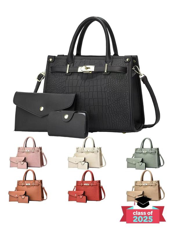 Women's Fashionable Crocodile Embossed Handbag, Large Capacity Shoulder Crossbody Bag, Stylish Handbag for Everyday Use