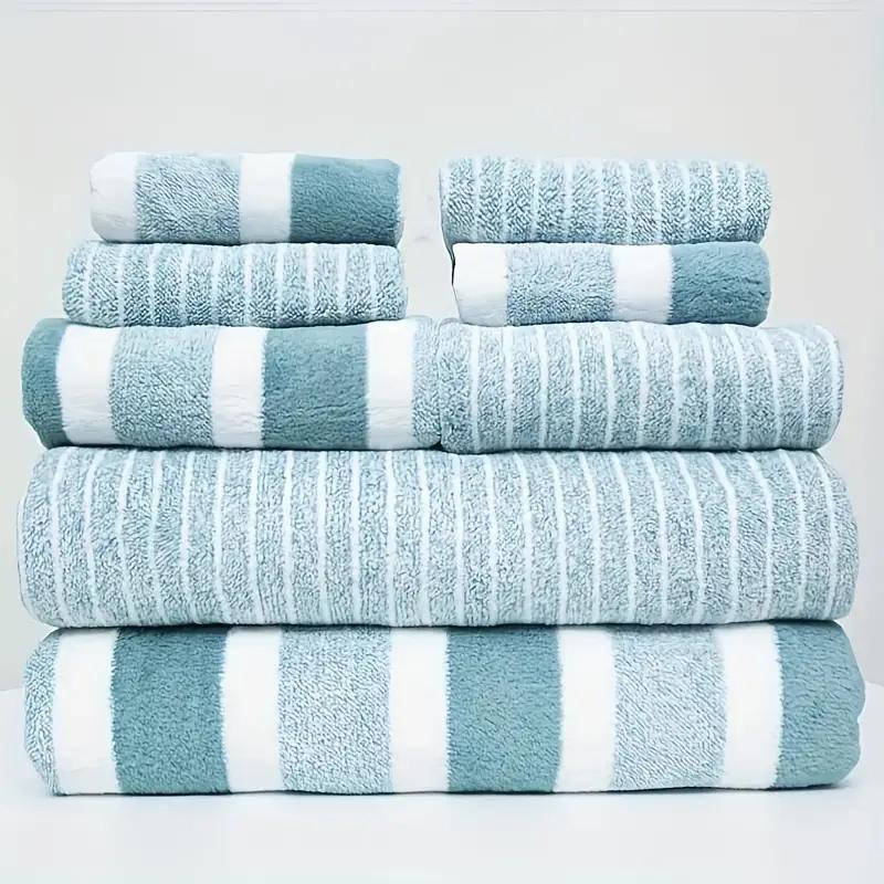 Striped Pattern Bath Towel Set, Including 2 Bath Towel & 2 Hand Towel & 4 Washcloth, Water Absorbent Towel Set for Home, Hotel & Spa