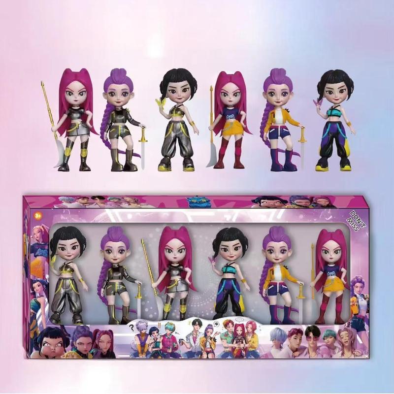 6-Piece K-Pop Girl Group Doll Set, Unique Color & Accessories, Perfect Halloween & Christmas Gift, Home or Bookshelf Decor