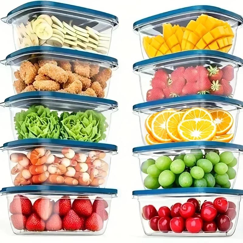 Stackable Food Storage Container with Lid, Reusable Plastic Lunch Box for Grains Meat Fruits Vegetables, Dishwasher Microwave Safe
