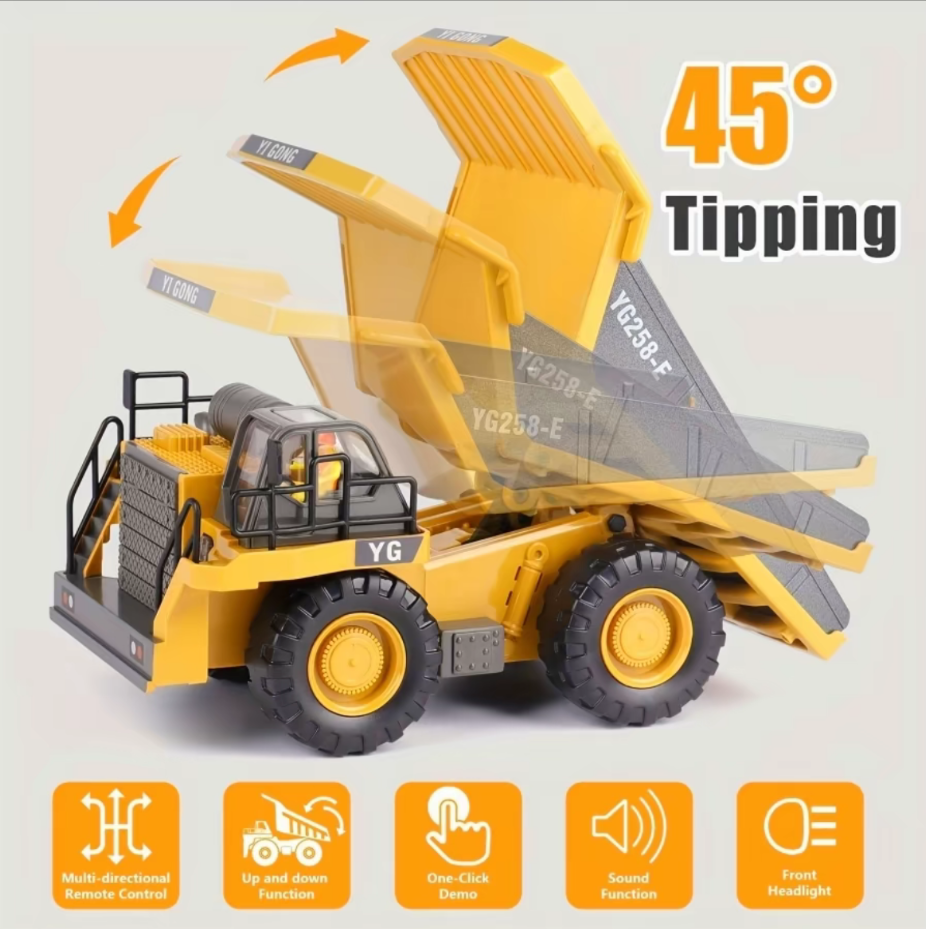 Remote Control Excavator, Bulldozer, Dump Truck, Construction Vehicle Toy with Light & Sound, Perfect Gift