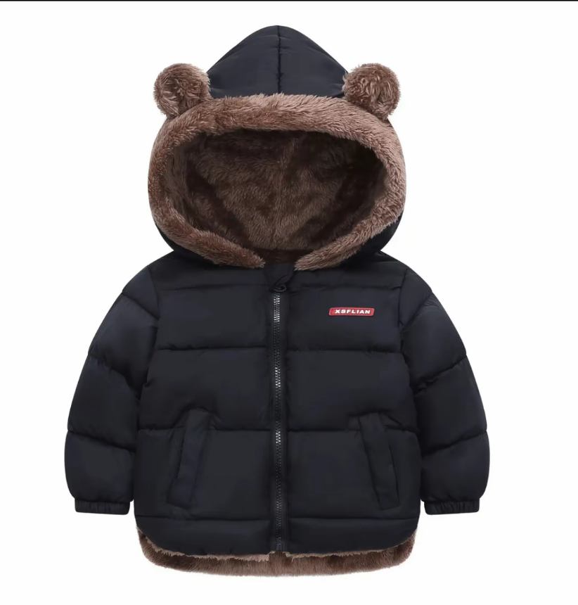 Autumn Winter Hooded  Coat, Unisex  Zipper Pocket  Jacket,  Warm Outerwear for Boys and Girls