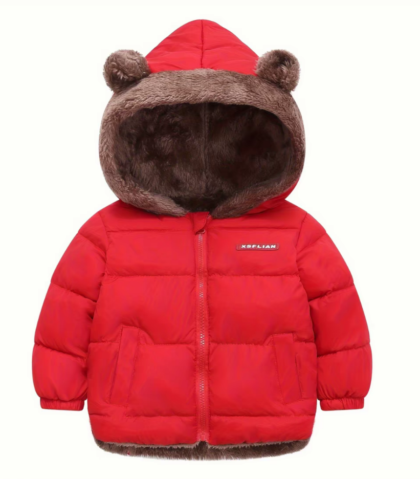 Autumn Winter Hooded  Coat, Unisex  Zipper Pocket  Jacket,  Warm Outerwear for Boys and Girls