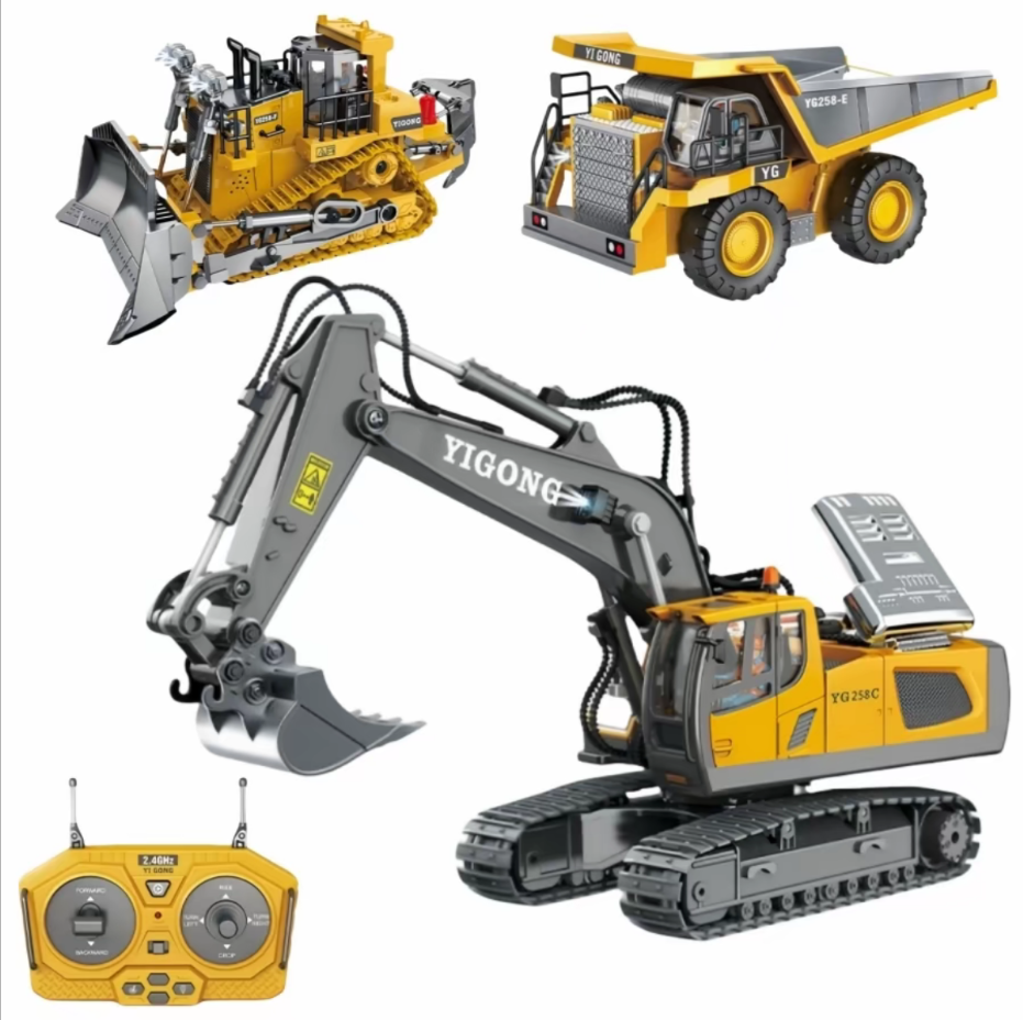 Remote Control Excavator, Bulldozer, Dump Truck, Construction Vehicle Toy with Light & Sound, Perfect Gift
