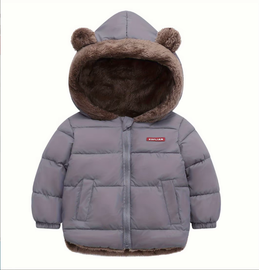 Autumn Winter Hooded  Coat, Unisex  Zipper Pocket  Jacket,  Warm Outerwear for Boys and Girls
