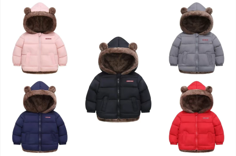 Autumn Winter Hooded  Coat, Unisex  Zipper Pocket  Jacket,  Warm Outerwear for Boys and Girls