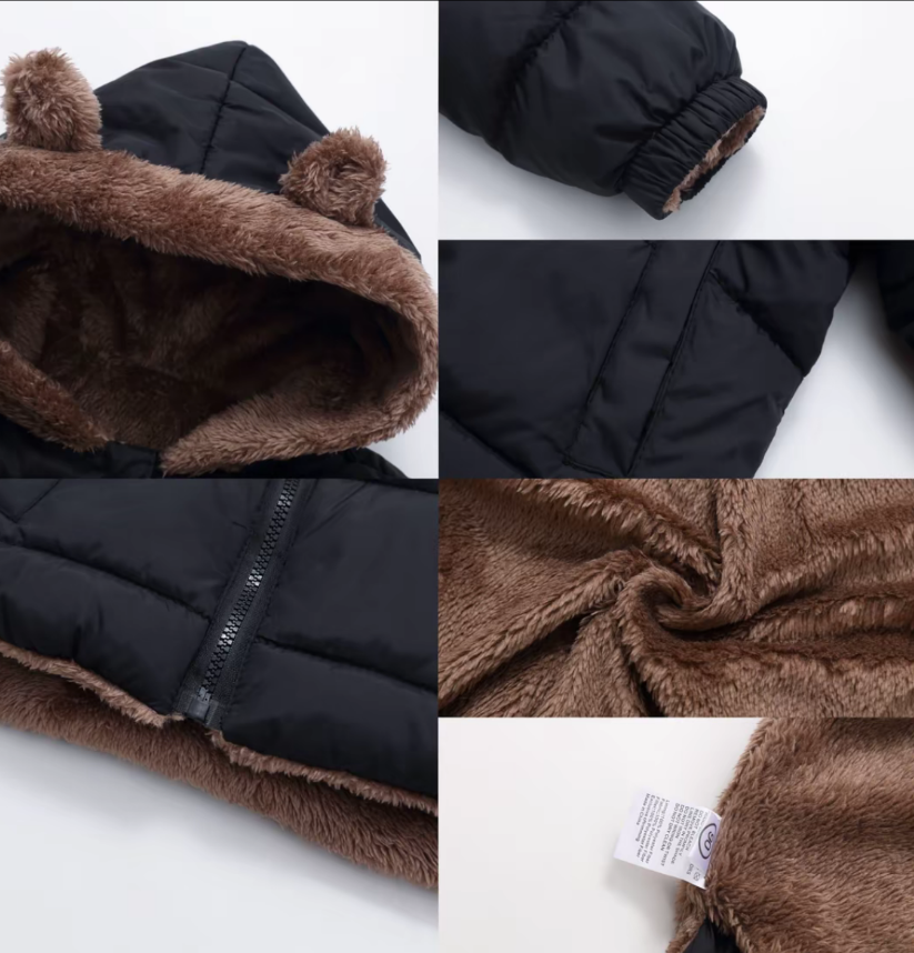 Autumn Winter Hooded  Coat, Unisex  Zipper Pocket  Jacket,  Warm Outerwear for Boys and Girls