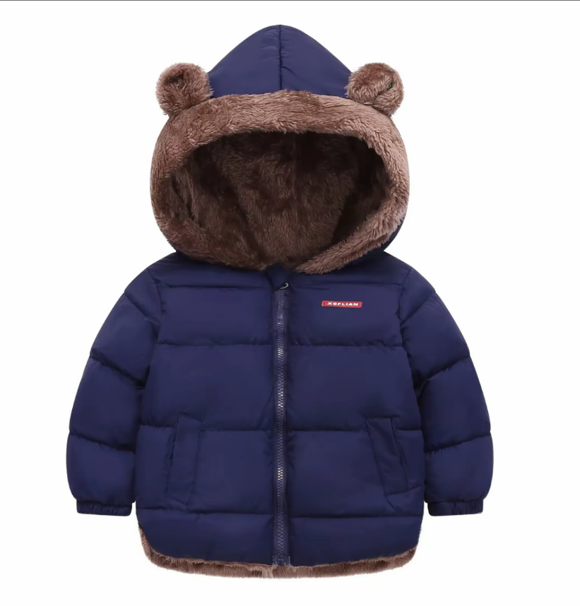 Autumn Winter Hooded  Coat, Unisex  Zipper Pocket  Jacket,  Warm Outerwear for Boys and Girls