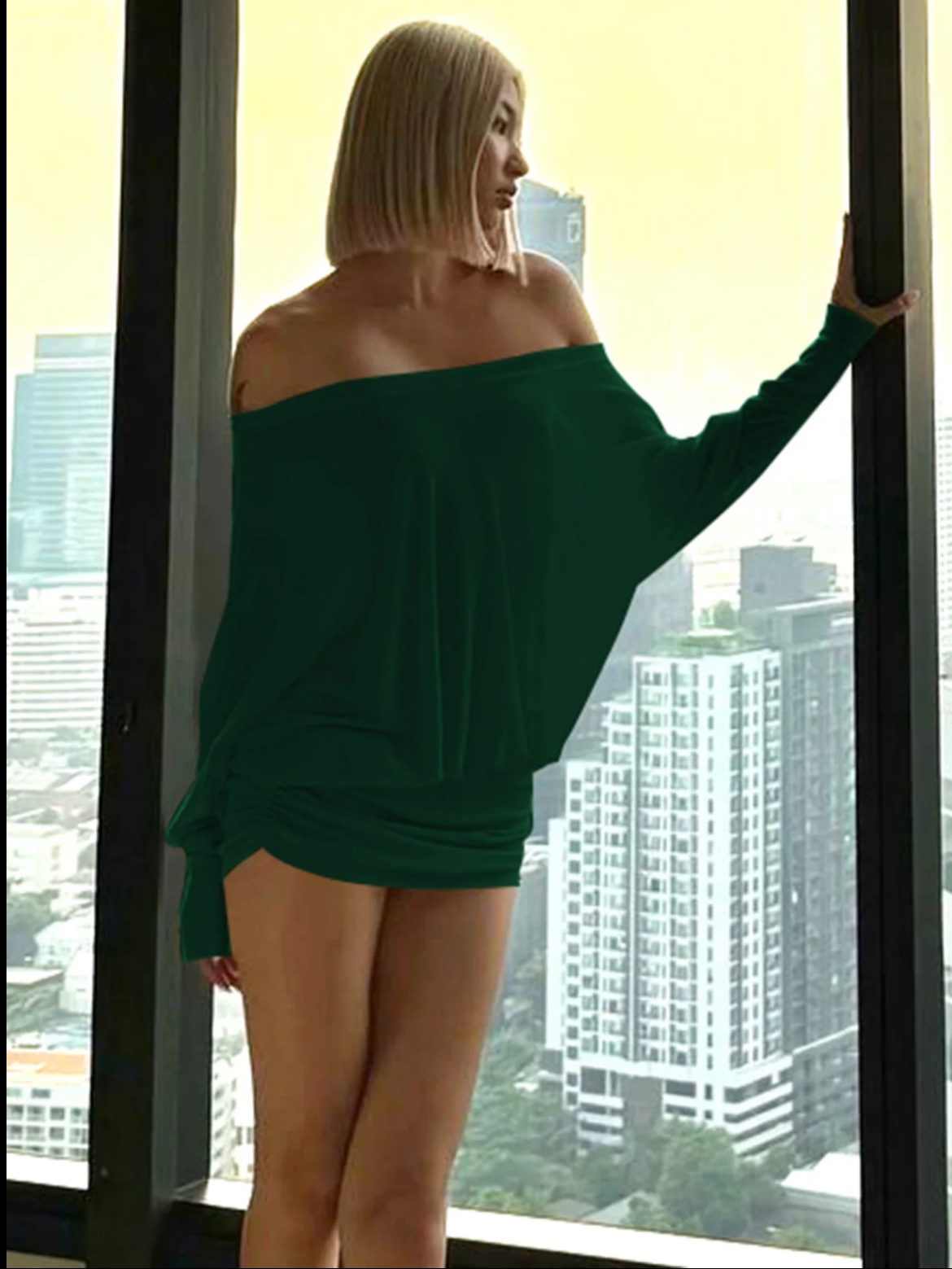 Women's Sheer Ruched Party Dress, Off-The-Shoulder Long Sleeve Women's Mini Dress for Spring & Fall