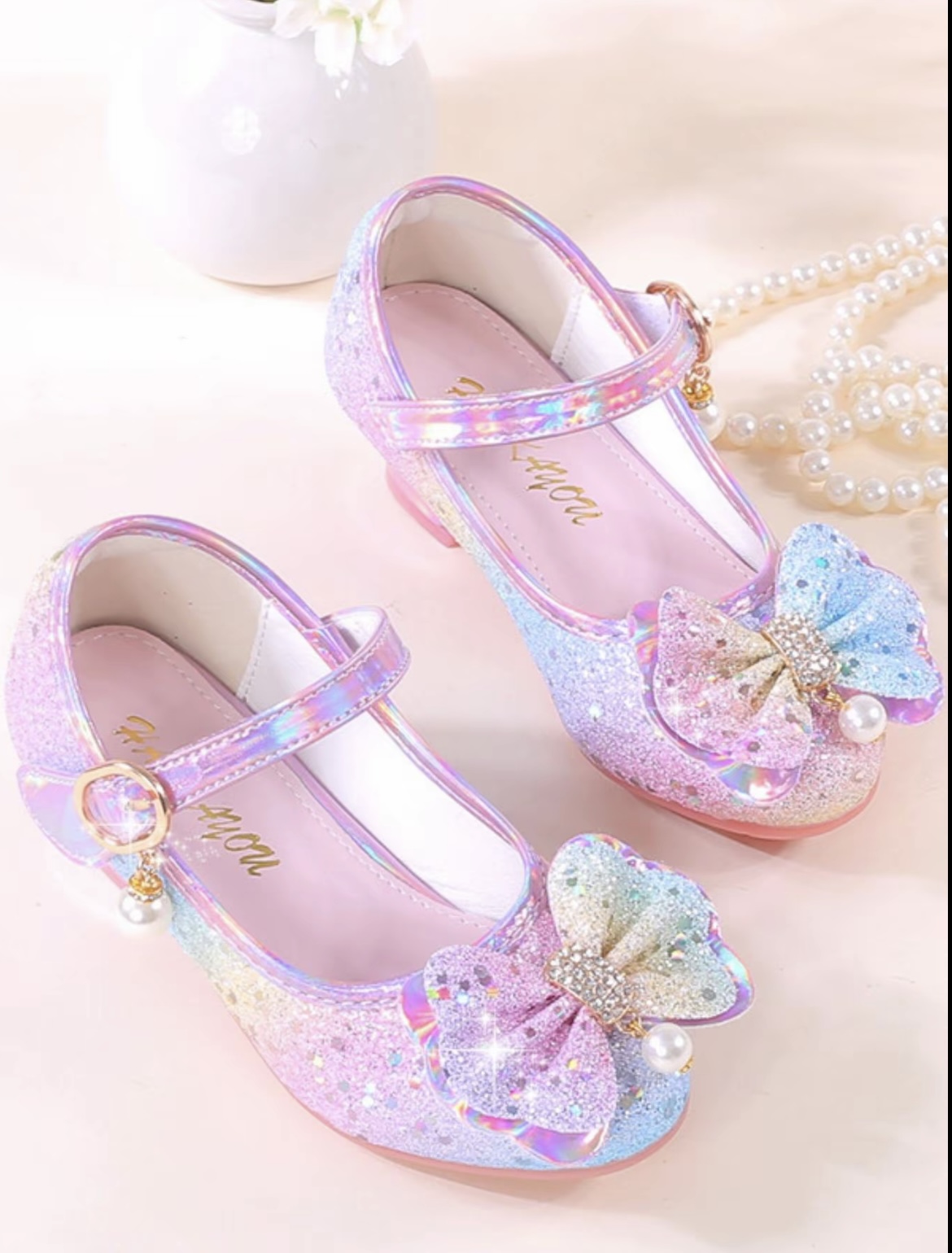 Girl's Fashionable Rhinestone & Faux Pearl Decorated Butterfly Design Flat Shoes, Elegant Sequin Decorated Mary Janes Shoes for Party, Daily Clothing Decor, Bowknot Design Shoes