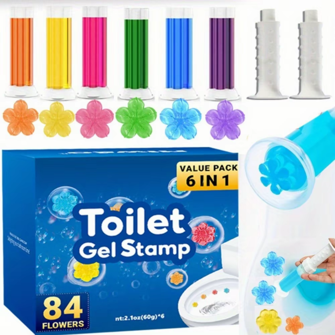 Toilet Gel Stamp, 6pcs/set Flower Pattern Toilet Gel Cleaner, Toilet Cleaning Gel, Toilet Cleaner, Bathroom Cleaning Supplies