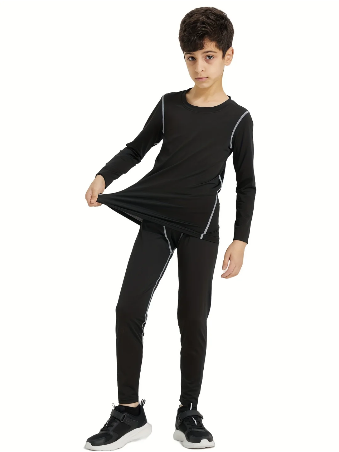 Boy's Plain Top Stitching Thermal Underwear Set, Casual Long Sleeve Tee & Leggings, Casual Comfy Thermal Set for Fall & Winter