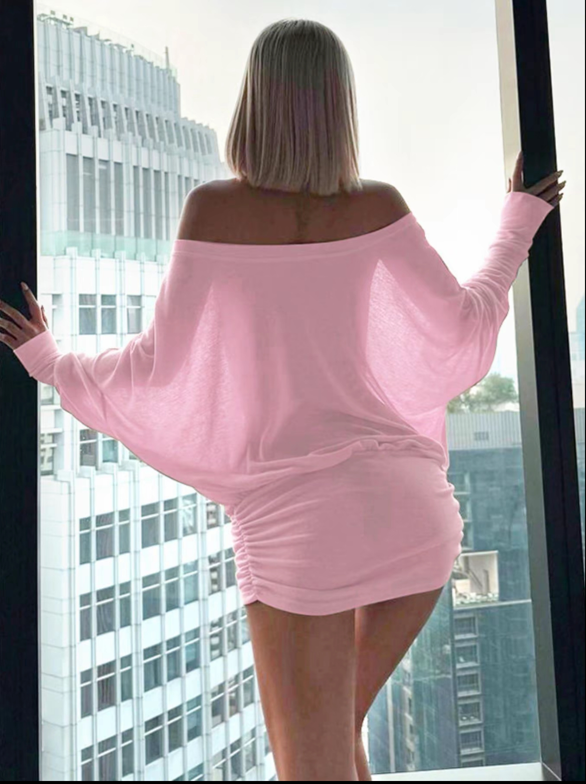 Women's Sheer Ruched Party Dress, Off-The-Shoulder Long Sleeve Women's Mini Dress for Spring & Fall