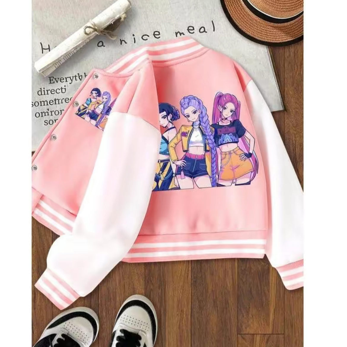 KPOP – The Huntress Girl Group Girls Halloween Christmas Short Baseball Jacket, Casual Sports School Uniform, Anime Character Design, Elastic Fabric, Fall Winter Outerwear