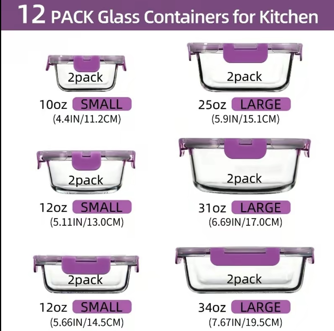 Recipientes de Cristal Para Alimentos - 24 Piezas (12 recipientes y 12 tapas) - Apto lavavajillas