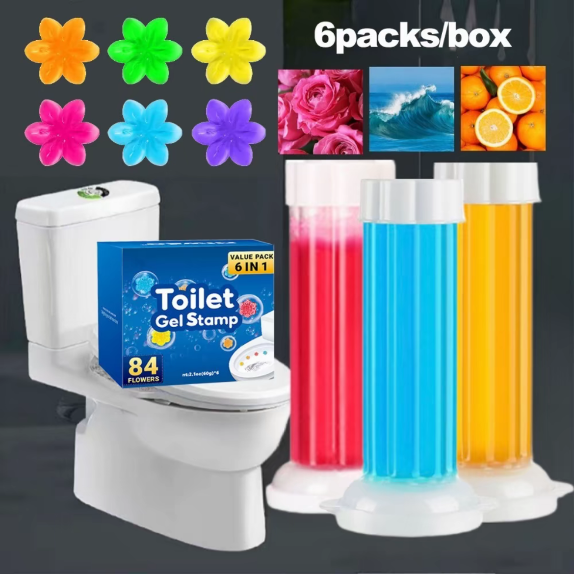 Toilet Gel Stamp, 6pcs/set Flower Pattern Toilet Gel Cleaner, Toilet Cleaning Gel, Toilet Cleaner, Bathroom Cleaning Supplies