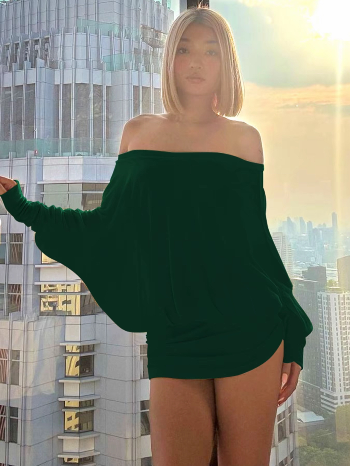 Women's Sheer Ruched Party Dress, Off-The-Shoulder Long Sleeve Women's Mini Dress for Spring & Fall