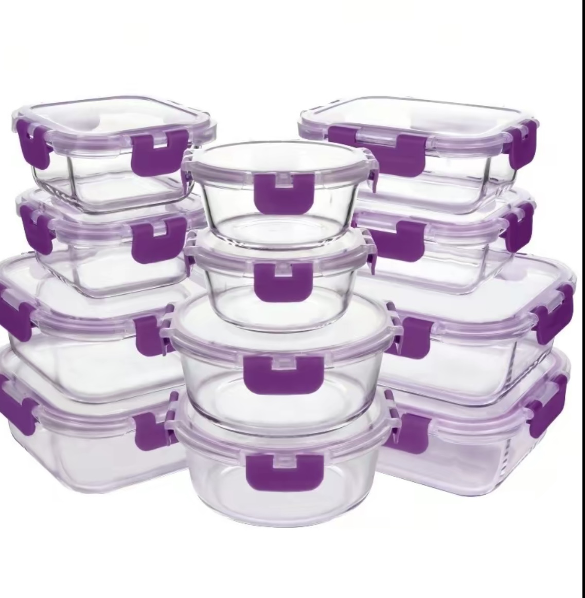 Recipientes de Cristal Para Alimentos - 24 Piezas (12 recipientes y 12 tapas) - Apto lavavajillas