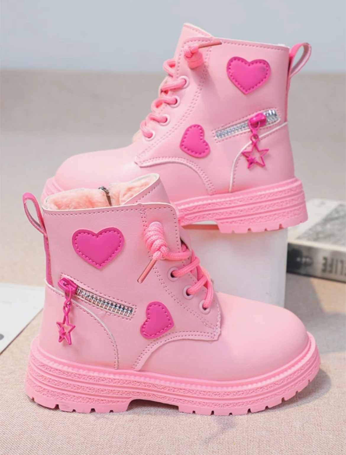 Cute Fashionable Heart Decor Boots for Girls, Casual Comfortable Warm Boots for Daily Wear, Perfect for Students and Outdoor for Fall & Winter