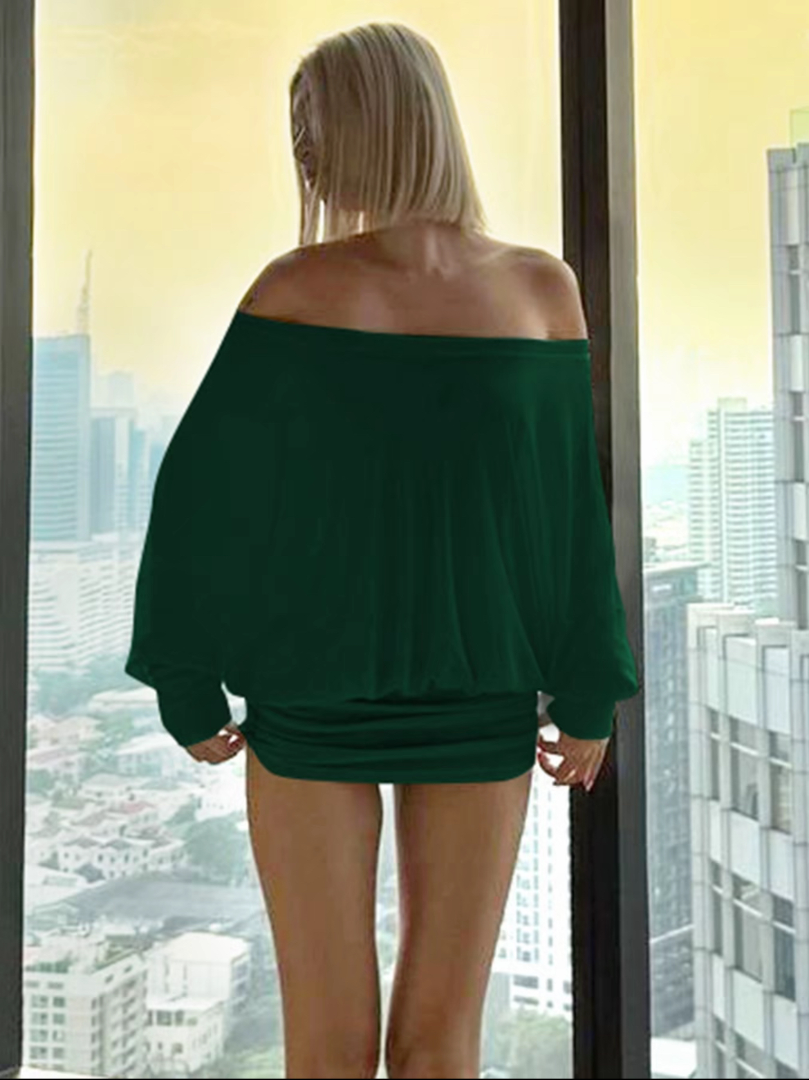 Women's Sheer Ruched Party Dress, Off-The-Shoulder Long Sleeve Women's Mini Dress for Spring & Fall