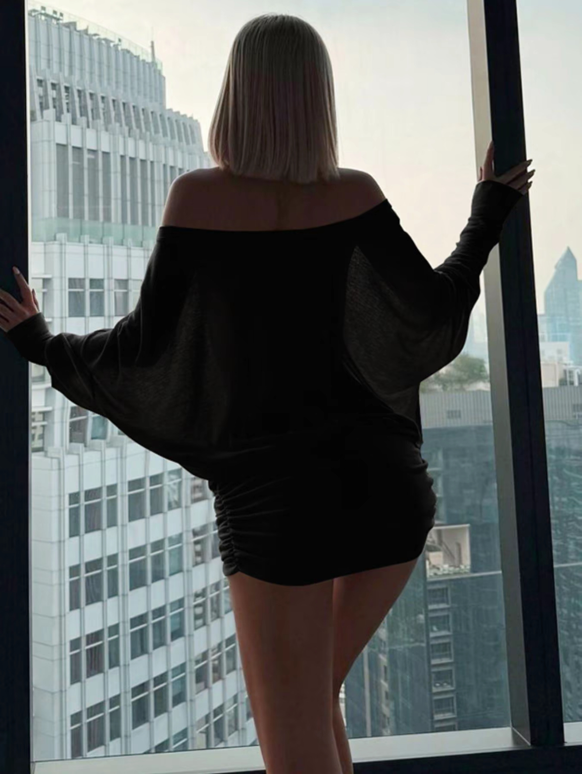 Women's Sheer Ruched Party Dress, Off-The-Shoulder Long Sleeve Women's Mini Dress for Spring & Fall