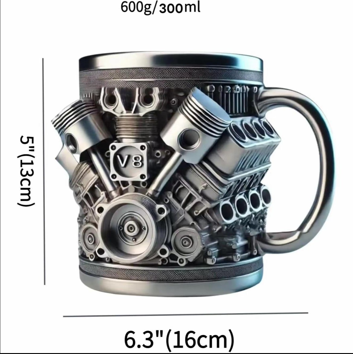 Personalized Stainless Steel Mug - V8 Engine Design, 10oz Handcrafted Durable & Stylish, Perfect for Car Enthusiasts,Coffee Cup,Birthday Present,Holiday Gift