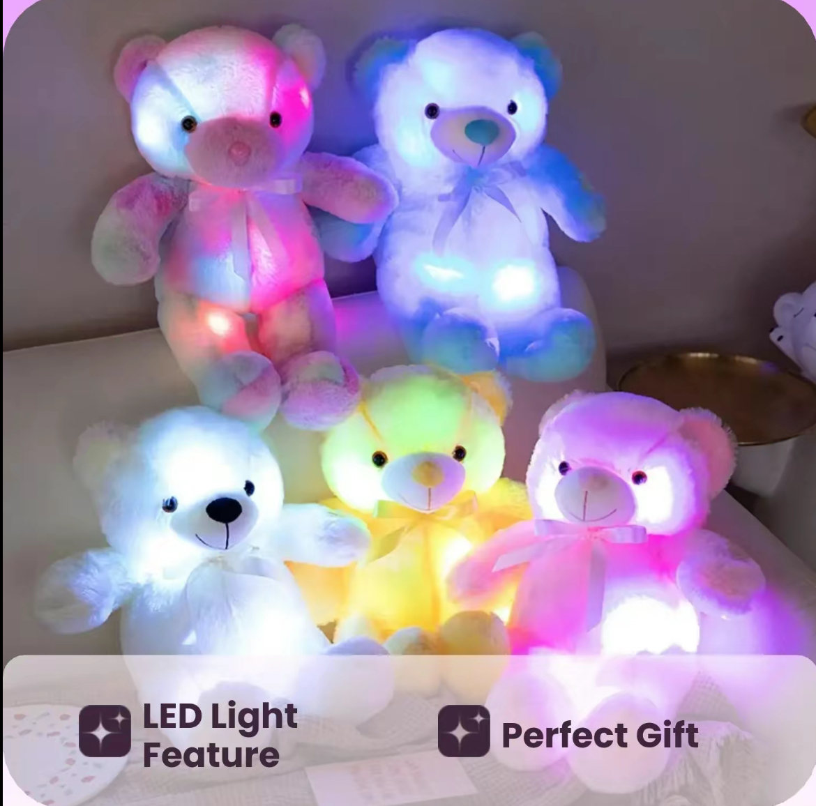 Glowing Bear Plush Toy, 1pc Soft Bear Stuffed Doll with LED Light, Cute Animals Design Doll for Birthday Gift, Home Decoration, Sensory Toys for Kids, Kids Toys, Fidget Toys for Boys Fidgets Toys for Girls, Baby Toys, Plushies, Cuddly Teddy Bear