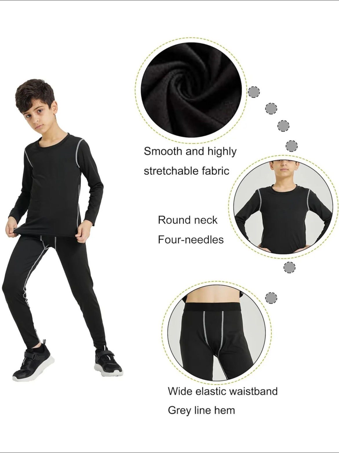 Boy's Plain Top Stitching Thermal Underwear Set, Casual Long Sleeve Tee & Leggings, Casual Comfy Thermal Set for Fall & Winter