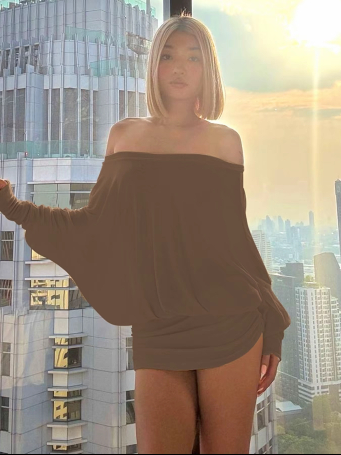 Women's Sheer Ruched Party Dress, Off-The-Shoulder Long Sleeve Women's Mini Dress for Spring & Fall