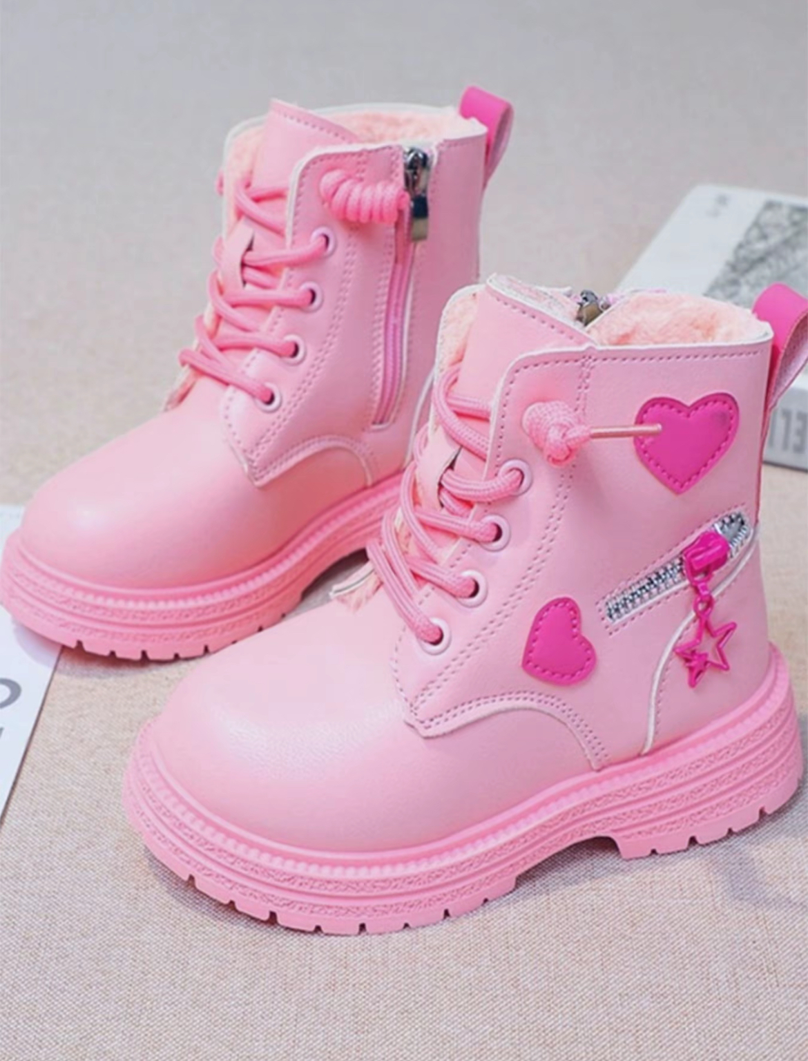 Cute Fashionable Heart Decor Boots for Girls, Casual Comfortable Warm Boots for Daily Wear, Perfect for Students and Outdoor for Fall & Winter