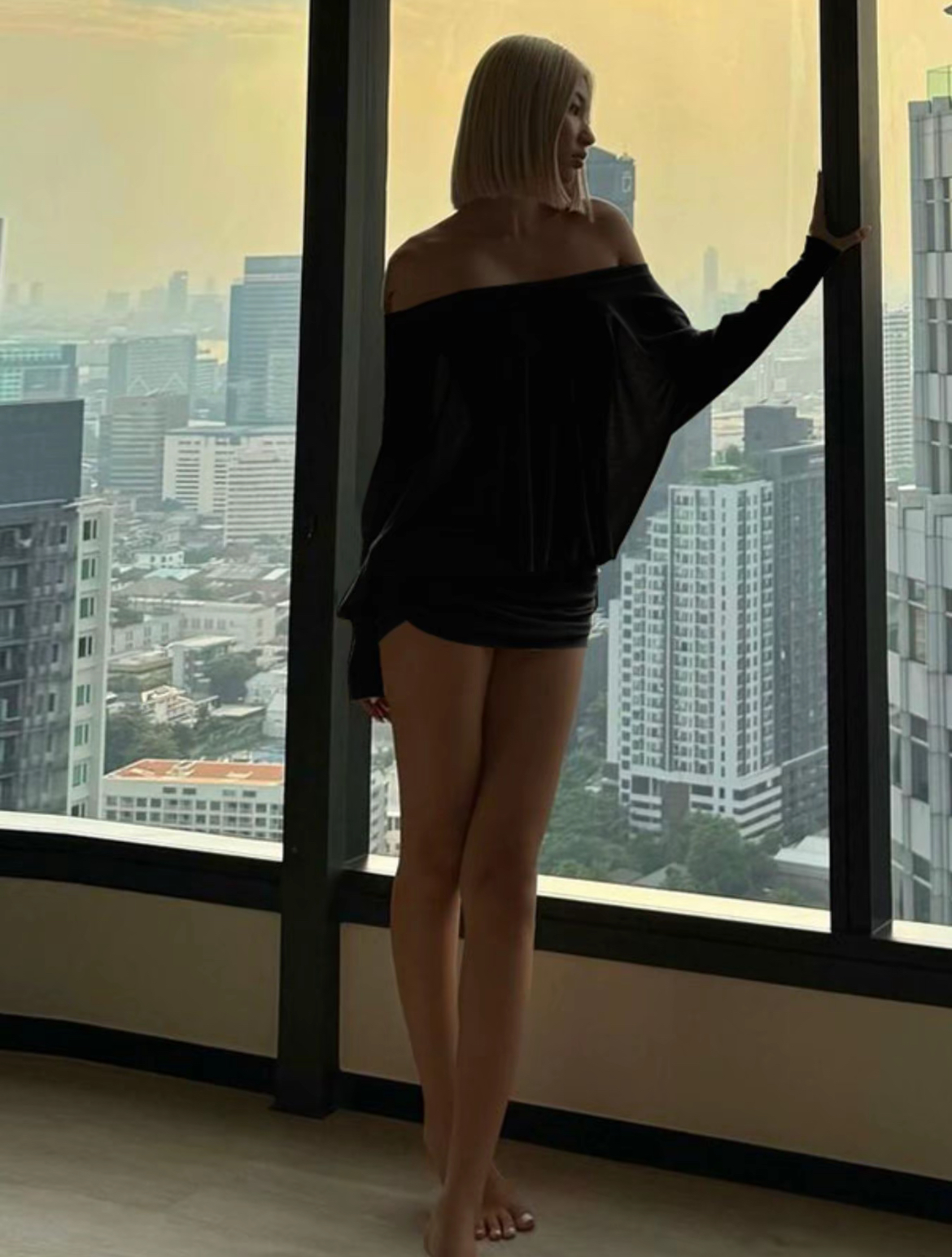 Women's Sheer Ruched Party Dress, Off-The-Shoulder Long Sleeve Women's Mini Dress for Spring & Fall