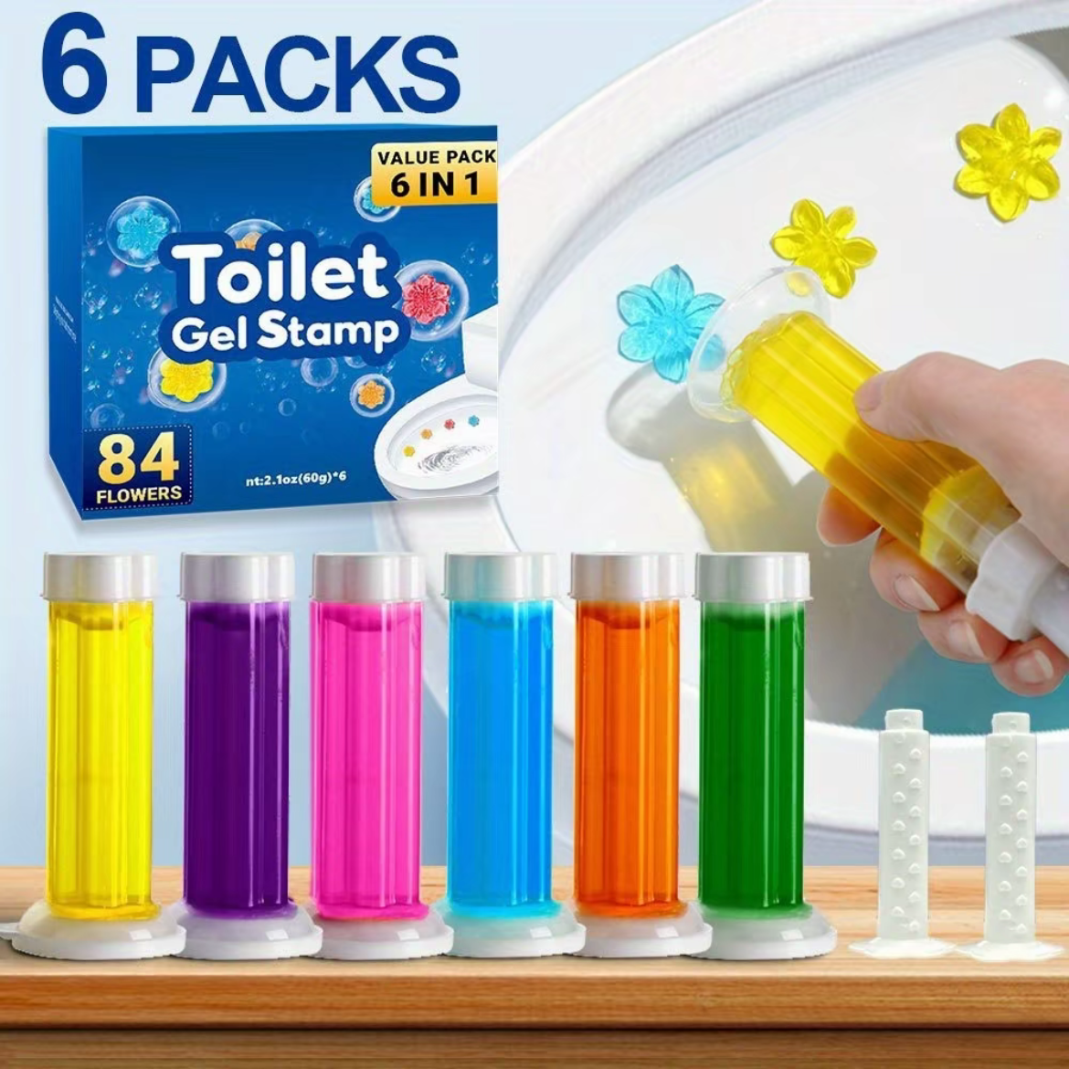 Toilet Gel Stamp, 6pcs/set Flower Pattern Toilet Gel Cleaner, Toilet Cleaning Gel, Toilet Cleaner, Bathroom Cleaning Supplies