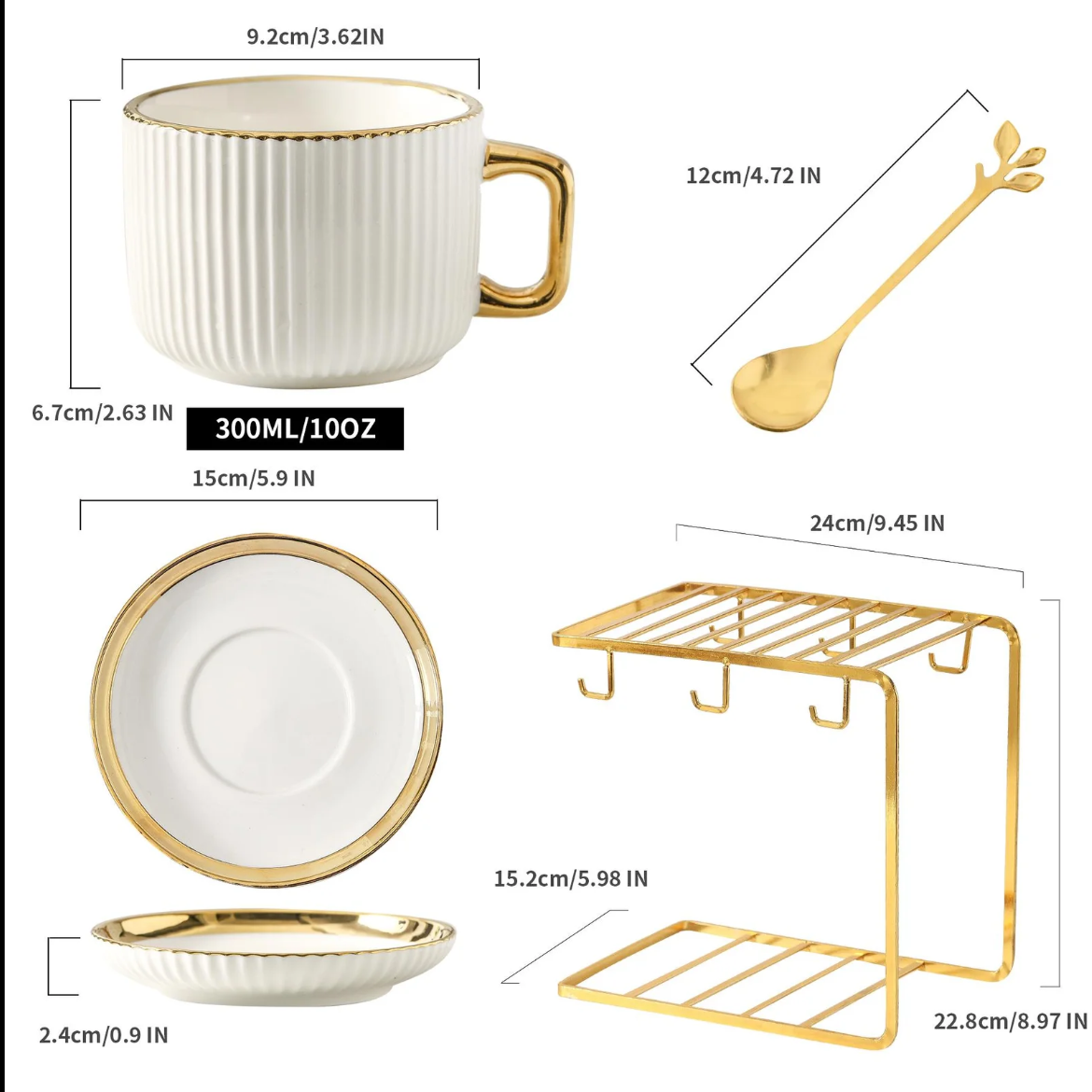 Ceramic Tea Cup & Saucer Set, 4/6 Sets Modern Stripe Design Coffee Cup & Saucer, Drinking Supplies for Home Office Use