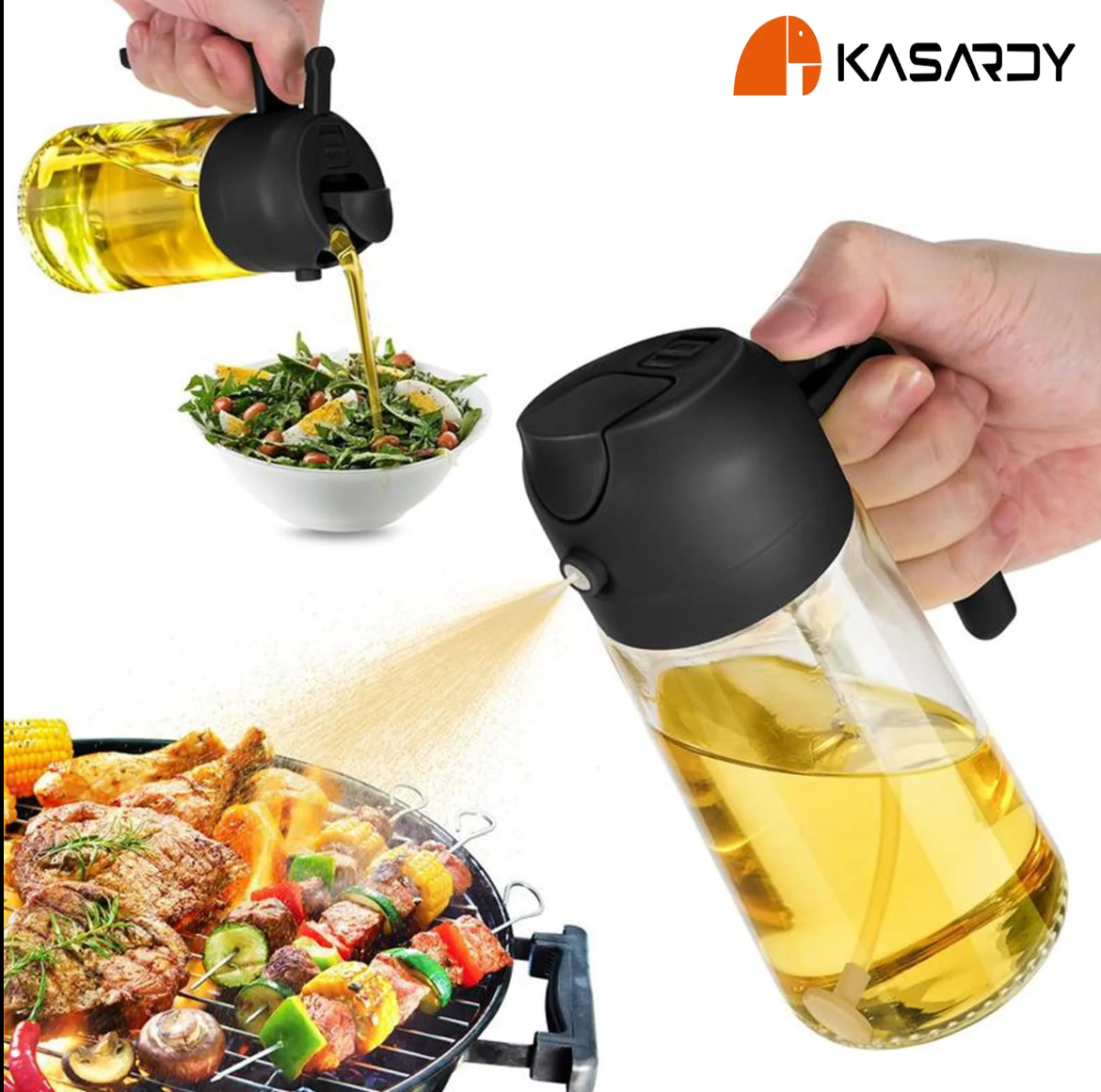 Multifunctional 2 in 1 Glass Oil Dispenser, 1 Count Oil Sprayer with Handle, Oil Dispenser for Cooking, Baking, Frying, Kitchen Utensils & Gadgets #TOP PICKS
