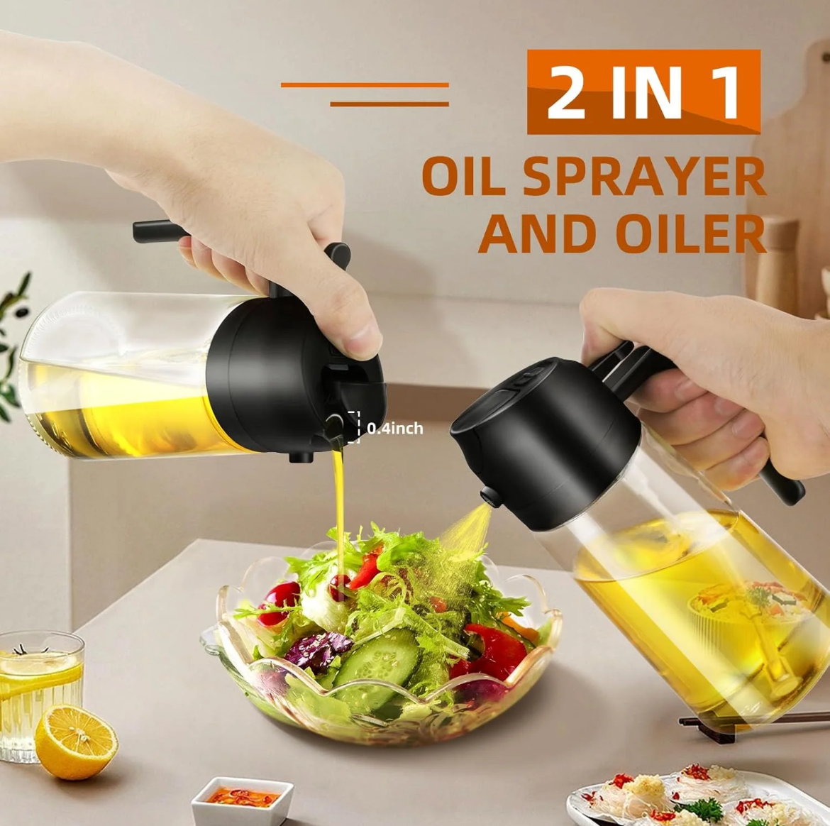 Multifunctional 2 in 1 Glass Oil Dispenser, 1 Count Oil Sprayer with Handle, Oil Dispenser for Cooking, Baking, Frying, Kitchen Utensils & Gadgets #TOP PICKS