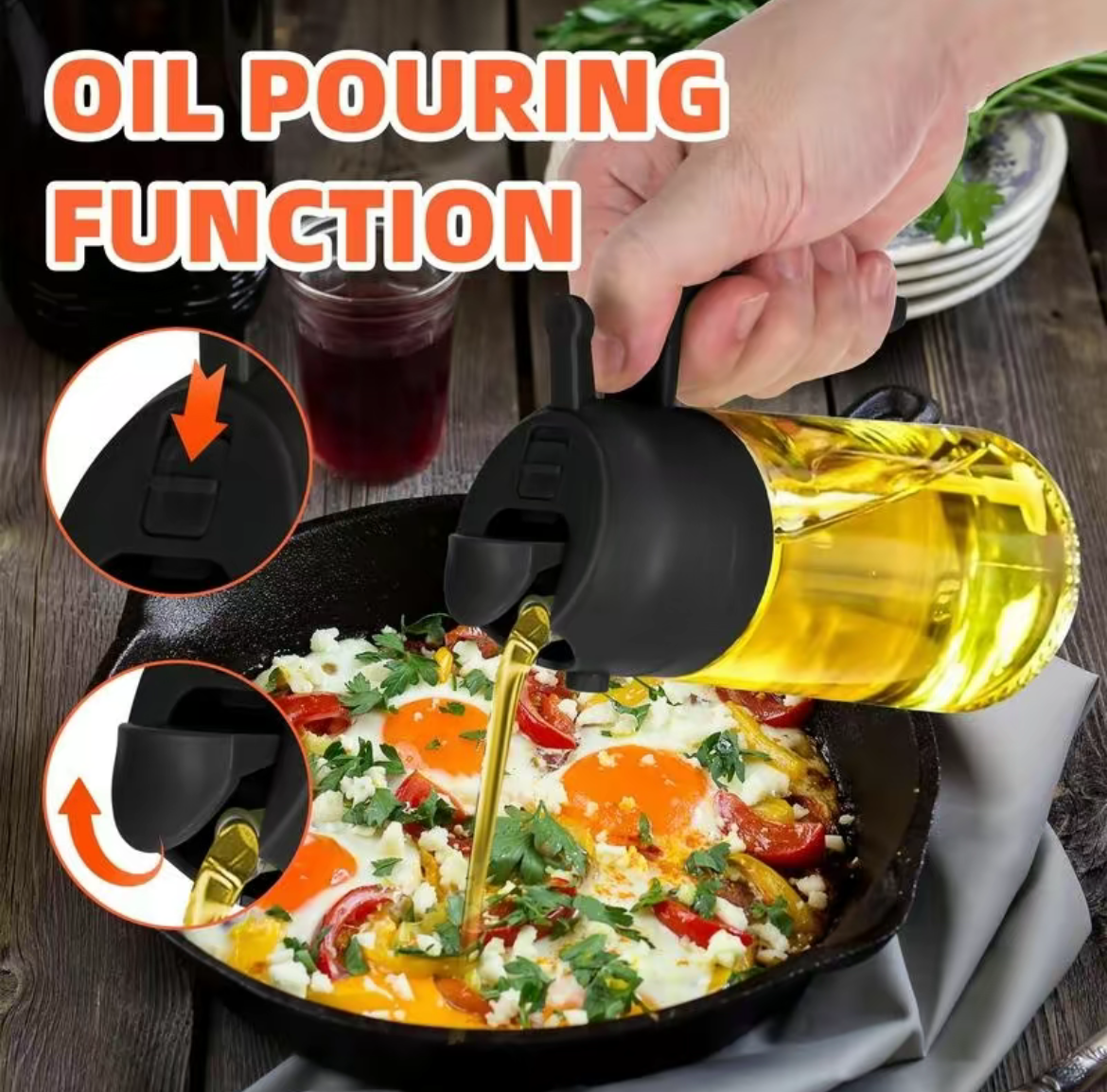 Multifunctional 2 in 1 Glass Oil Dispenser, 1 Count Oil Sprayer with Handle, Oil Dispenser for Cooking, Baking, Frying, Kitchen Utensils & Gadgets #TOP PICKS