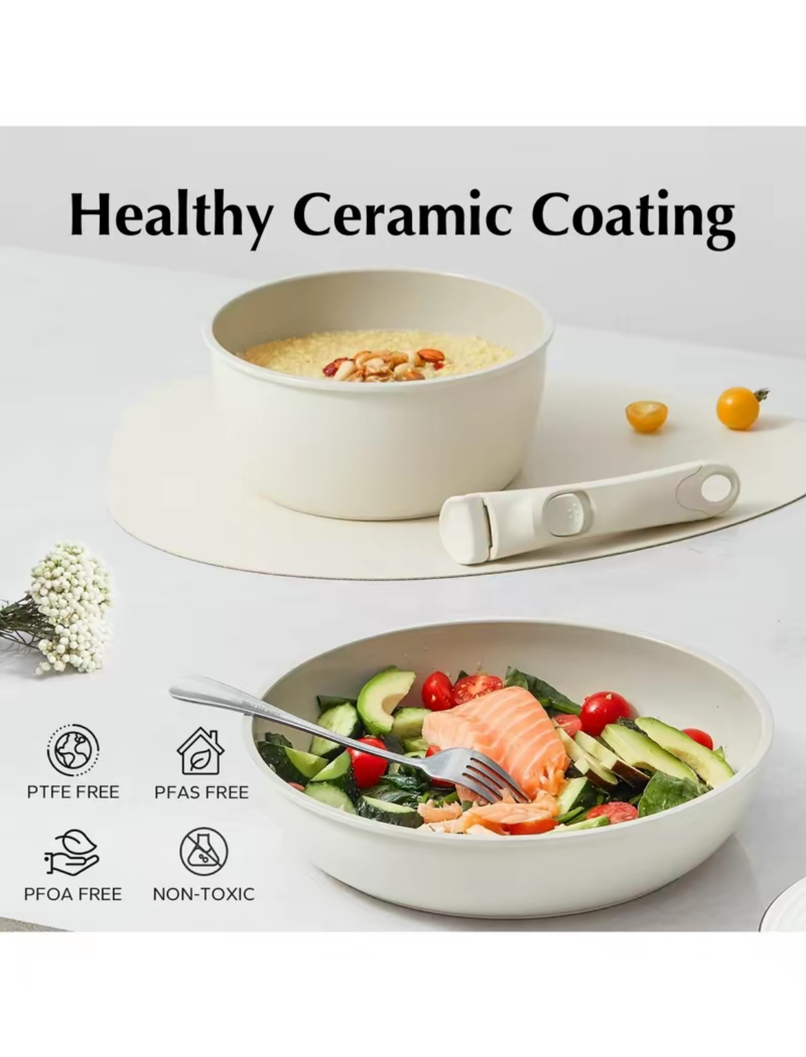 Redchef - ensemble de casseroles et poêles en céramique, antiadhésives, antiadhésives, Non toxiques, antiadhésives, sans PFAS PFOA et PTFE, poignée détachable, 5 pièces, ustensiles de cuisine pour camping-car