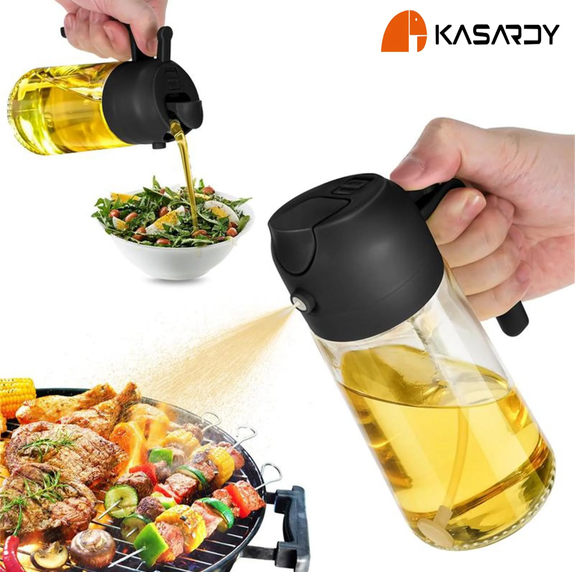 Multifunctional 2 in 1 Glass Oil Dispenser, 1 Count Oil Sprayer with Handle, Oil Dispenser for Cooking, Baking, Frying, Kitchen Utensils & Gadgets #TOP PICKS