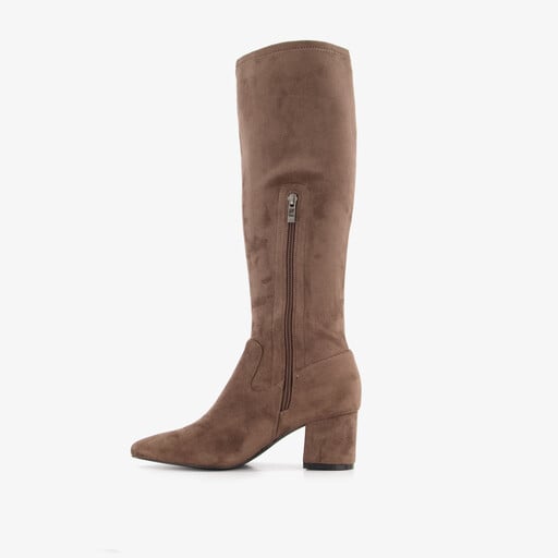 Suèdelook dames laarzen met hak bruin
