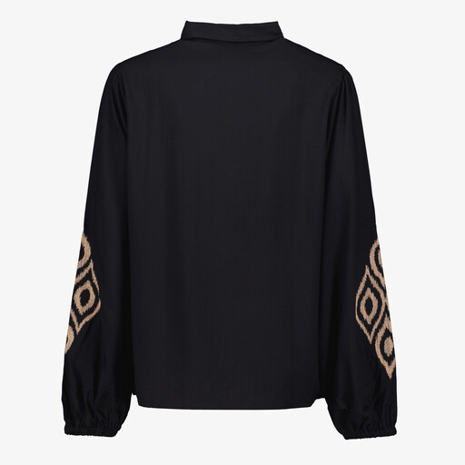 Dames blouse met borduursels zwart beige