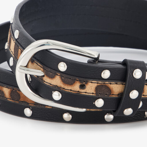 Dames riem met studs en panterprint details zwart
