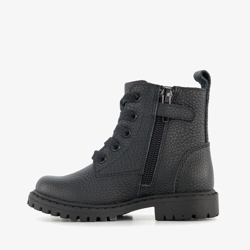 Leren meisjes veterboots met sterren zwart