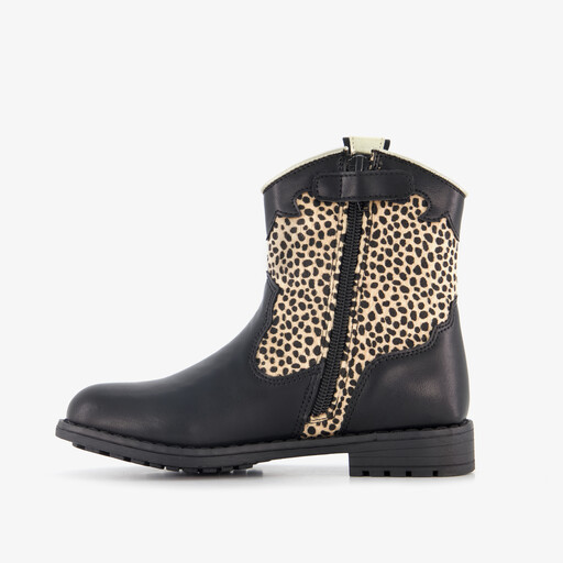 Meisjes cowboylaarsjes met luipaardprint zwart