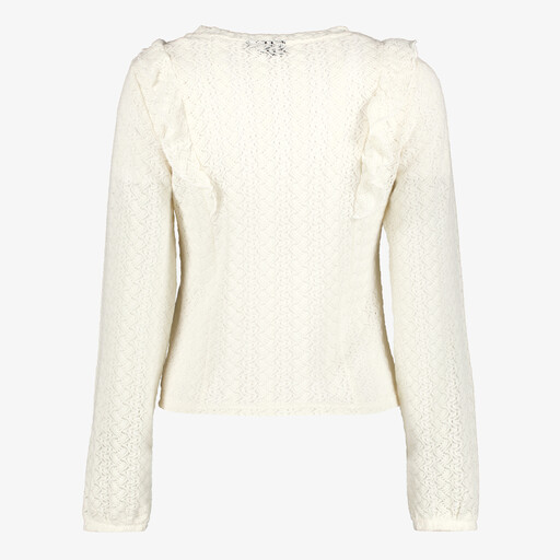 Kanten dames top met ruches lichtbeige