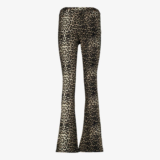 Dames flared broek bruin met panterprint