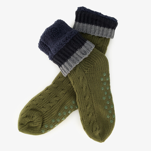 1 paar heren huissokken met antislip groen